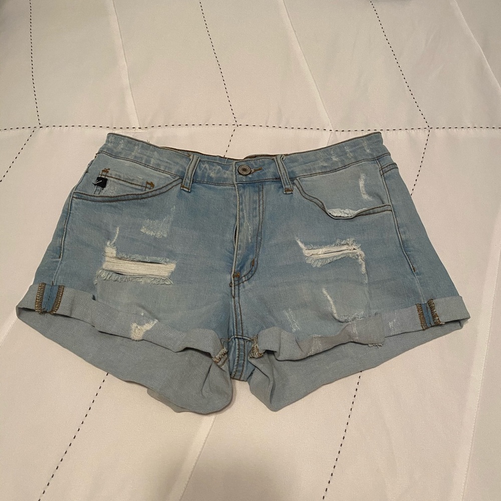 KanCan cuffed denim distressed shorts